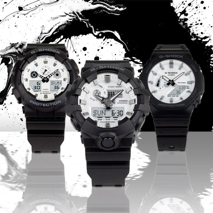 Casio G-Shock GA-2100WD-1ADR CasiOak Black And Briliant White Series White Dial Resin Band