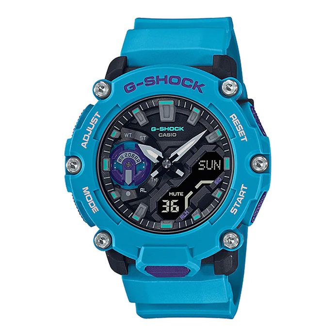 Casio G-Shock GA-2200-2ADR Carbon Core Guard Black Digital Analog Dial Blue  Resin Band