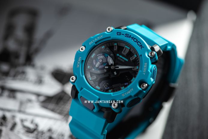 Casio G-Shock GA-2200-2ADR Carbon Core Guard Black Digital Analog Dial Blue  Resin Band