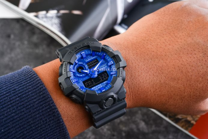 Casio G-Shock GA-700BP-1ADR Blue Paisley Digital Analog Striking Blue Dial Black Resin Band