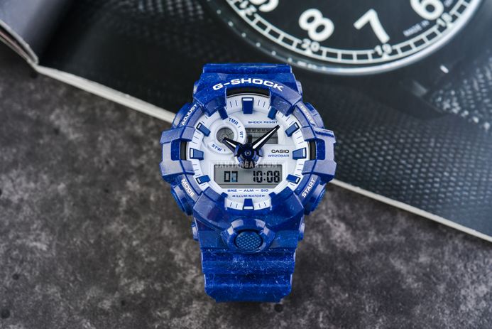 Casio G-Shock GA-700BWP-2ADR Chinese Porcelain Light Blue Digital Analog Dial Navy Blue Resin Band