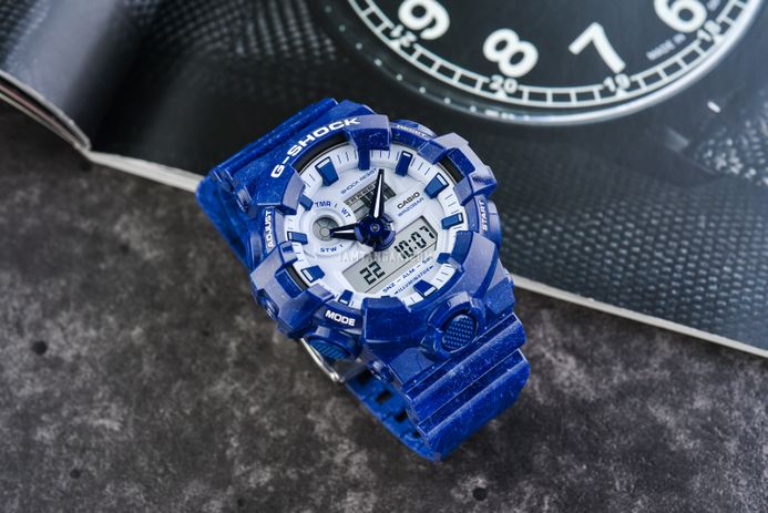 Casio G-Shock GA-700BWP-2ADR Chinese Porcelain Light Blue Digital Analog Dial Navy Blue Resin Band