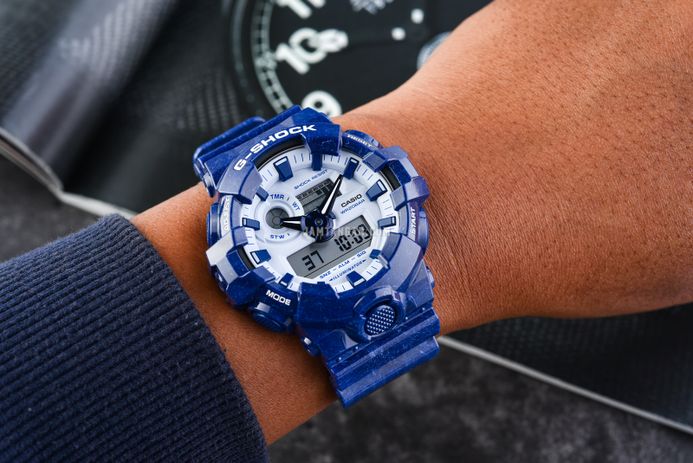 Casio G-Shock GA-700BWP-2ADR Chinese Porcelain Light Blue Digital Analog Dial Navy Blue Resin Band
