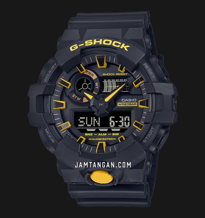 Casio G-Shock GA-700CY-1ADR Caution Yellow Series Analog Digital Dial Black Resin Band
