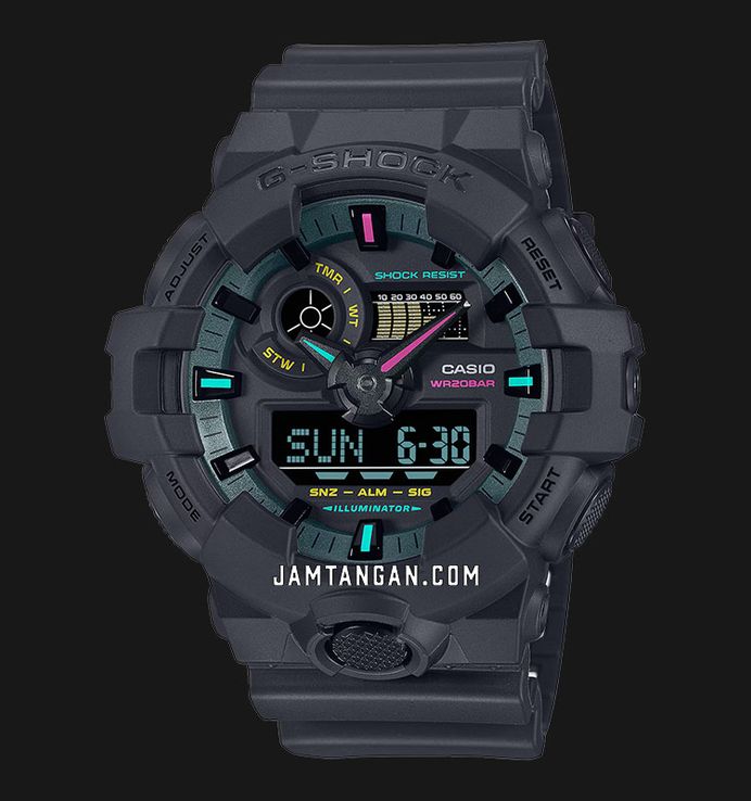 Casio G-Shock GA-700MF-1ADR Multi-Fluorescent Accents Series Digital Analog Dial Black Resin Band