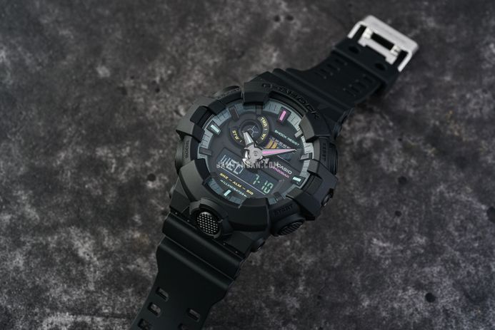 Casio G-Shock GA-700MF-1ADR Multi-Fluorescent Accents Series Digital Analog Dial Black Resin Band