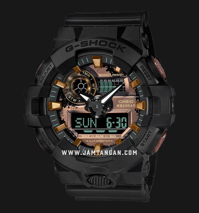 Casio G-Shock GA-700RC-1ADR Teal And Brown Series Digital Analog Black Dial Black Resin Band