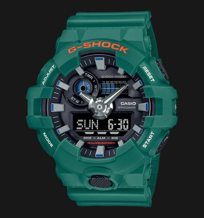 Casio G-Shock GA-700SC-3ADR Black Digital Analog Dial Green Resin Band