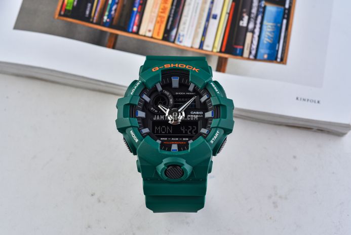 Casio G-Shock GA-700SC-3ADR Black Digital Analog Dial Green Resin Band