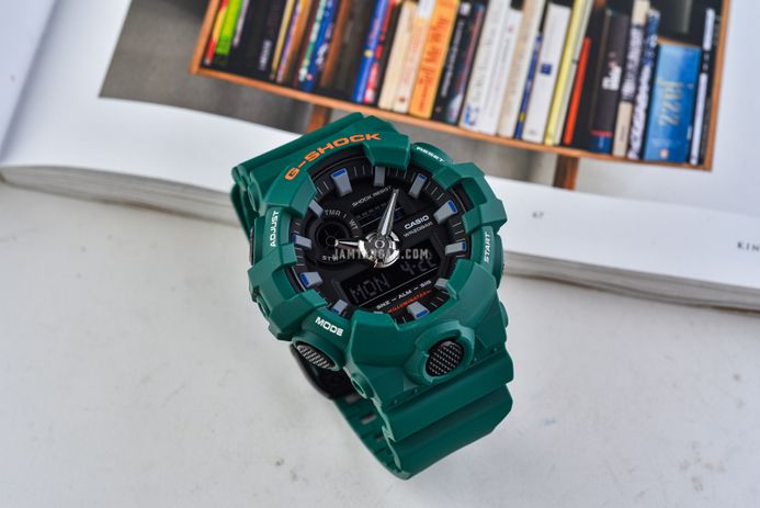 Casio G-Shock GA-700SC-3ADR Black Digital Analog Dial Green Resin Band
