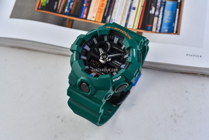 Casio G-Shock GA-700SC-3ADR Black Digital Analog Dial Green Resin Band