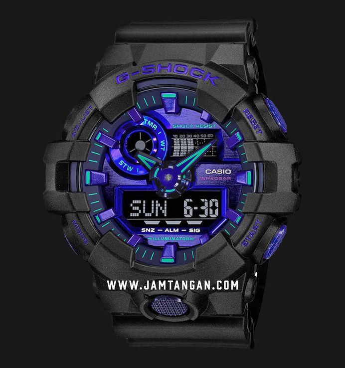 Casio G-Shock GA-700VB-1ADR Virtual Blue Digital Analog Dial Black Resin Band
