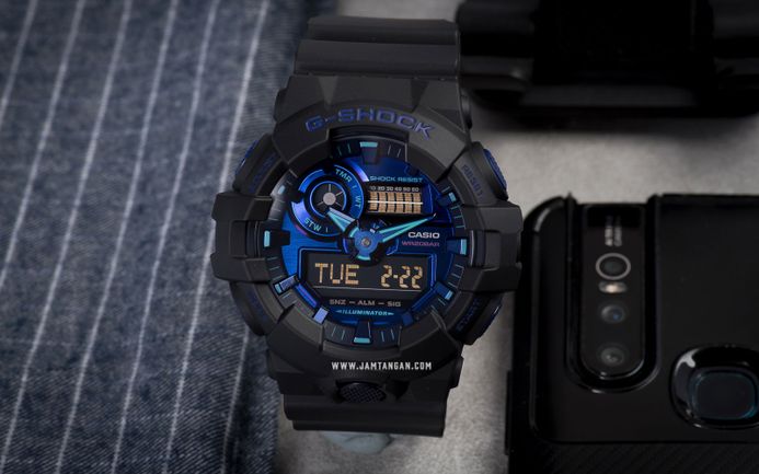 Casio G-Shock GA-700VB-1ADR Virtual Blue Digital Analog Dial Black Resin Band