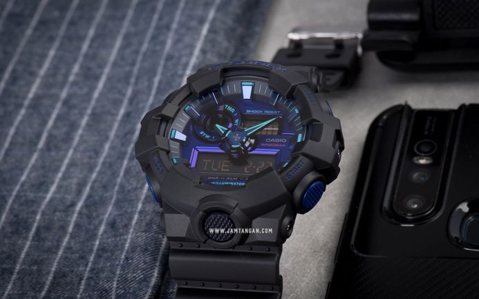 Casio G-Shock GA-700VB-1ADR Virtual Blue Digital Analog Dial Black Resin Band