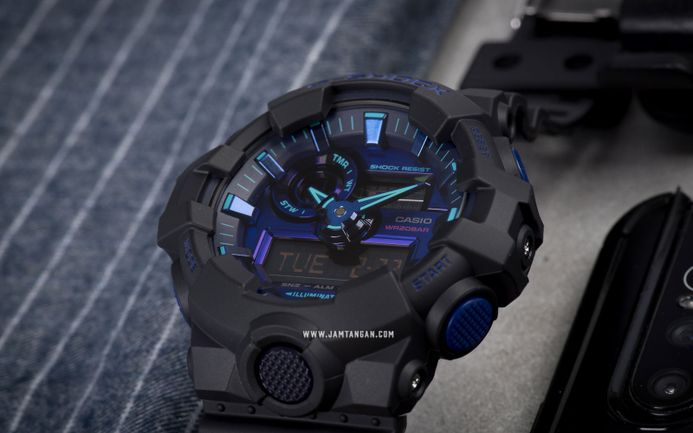 Casio G-Shock GA-700VB-1ADR Virtual Blue Digital Analog Dial Black Resin Band