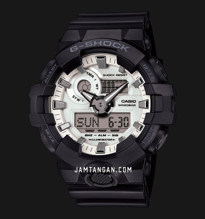 Casio G-Shock GA-700WD-1ADR Black And Briliant White Digital Analog Dial Black Resin Band