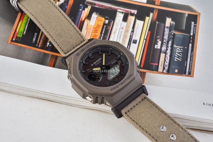 Casio G-Shock GA-B2100CT-5ADR CasiOak Coexist Collection Digital Analog Dial Khaki Gray Cloth Band