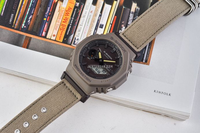 Casio G-Shock GA-B2100CT-5ADR CasiOak Coexist Collection Digital Analog Dial Khaki Gray Cloth Band