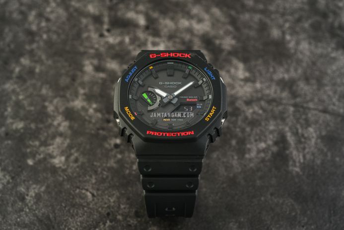 Casio G-Shock GA-B2100FC-1ADR CasiOak Splashes Of Colorful Accents Digital Analog Dial Resin Band