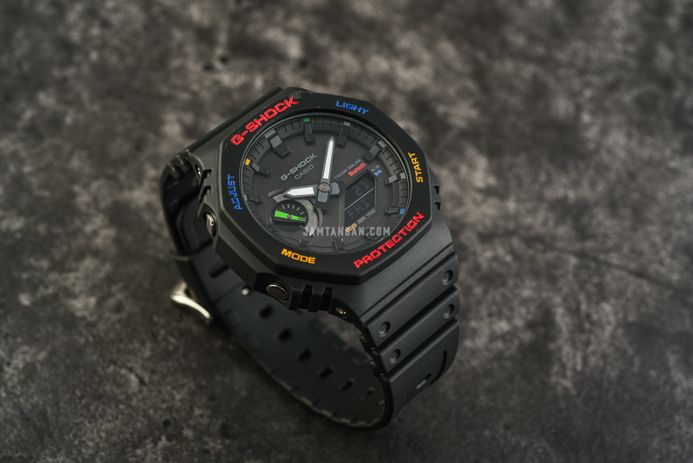 Casio G-Shock GA-B2100FC-1ADR CasiOak Splashes Of Colorful Accents Digital Analog Dial Resin Band
