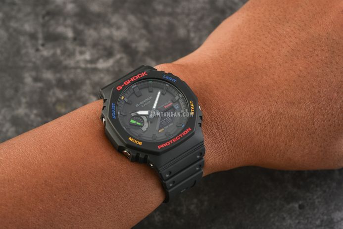 Casio G-Shock GA-B2100FC-1ADR CasiOak Splashes Of Colorful Accents Digital Analog Dial Resin Band