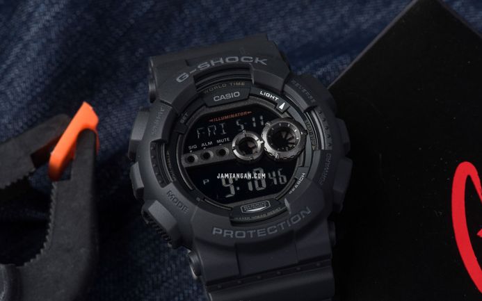 Casio G-Shock GD-100-1B GD-100-1BDR Men Blackout Black Digital Dial ...