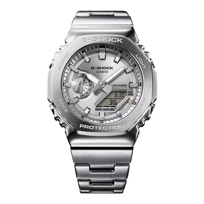 Casio G-Shock GM-2110D-7ADR G-Steel CasiOak Silver White Dial Stainless  Steel Band