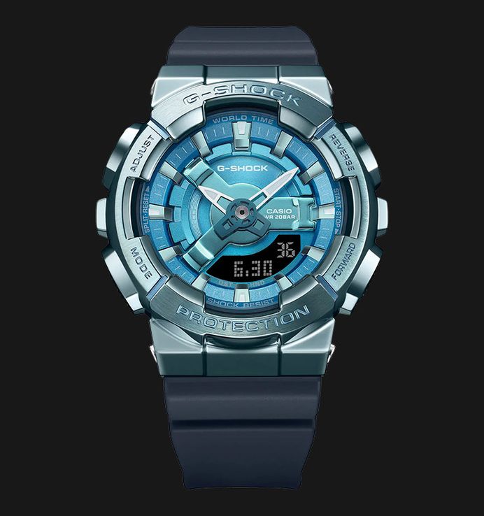 Casio G-Shock Women GM-S110LB-2ADR Tough Charm Digital Analog Dial Dark Blue Resin Band
