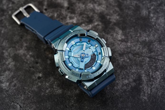 Casio G-Shock Women GM-S110LB-2ADR Tough Charm Digital Analog Dial Dark Blue Resin Band