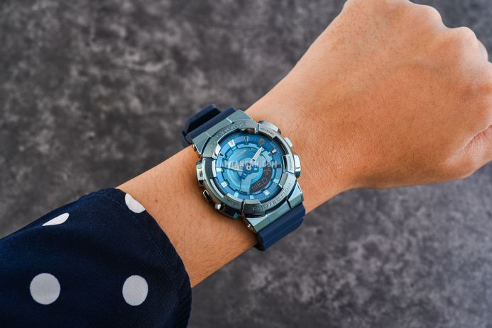 Casio G-Shock Women GM-S110LB-2ADR Tough Charm Digital Analog Dial Dark Blue Resin Band