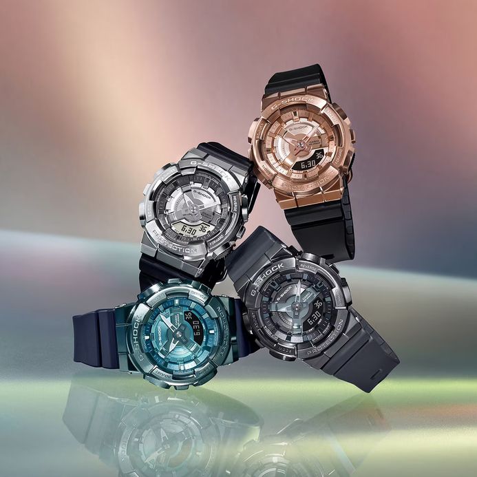 Casio G-Shock Women GM-S110LB-2ADR Tough Charm Digital Analog Dial Dark Blue Resin Band