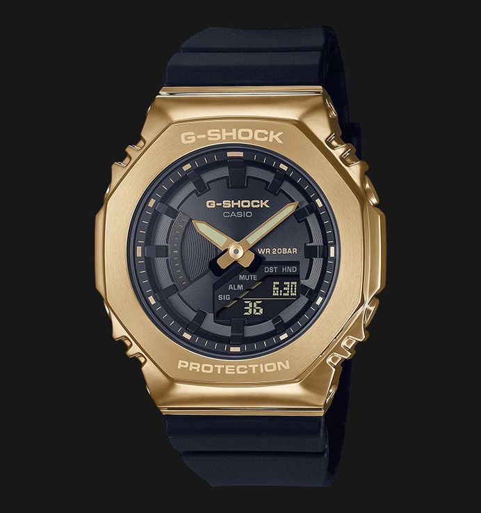 Casio G-Shock Women GM-S2100GB-1ADR CasiOak Stay Gold Series Digital Analog Dial Black Resin Band