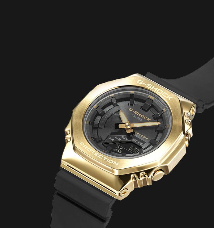 Casio G-Shock Women GM-S2100GB-1ADR CasiOak Stay Gold Series Digital Analog Dial Black Resin Band