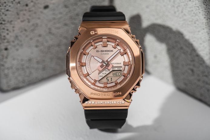 Casio G-Shock X ITZY Metal Covered GM-S2100PG-1A4DR CasiOak Digital Analog Dial Black Resin Band