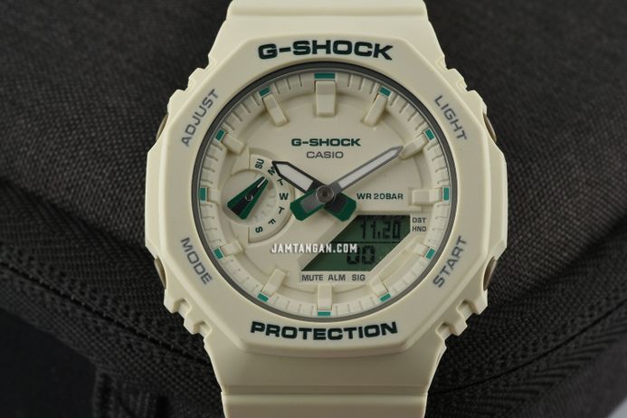 Casio G-Shock GMA-S2100GA-7ADR CasiOak Green Accent Series Digital Analog Dial White Resin Band