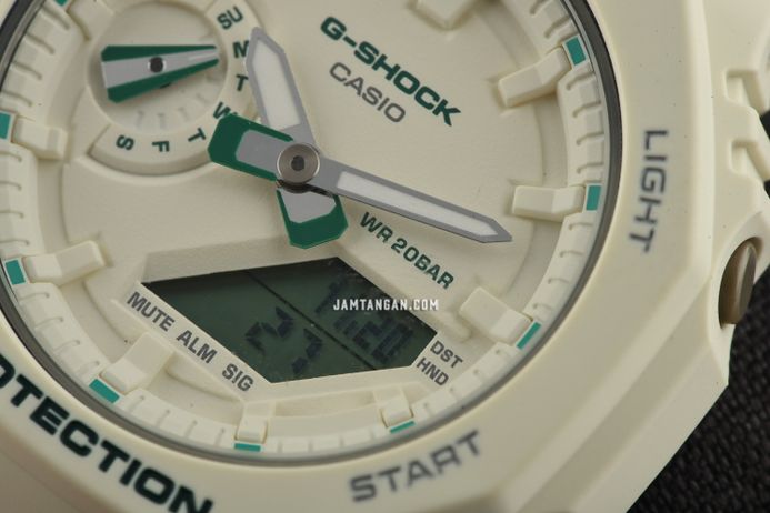Casio G-Shock GMA-S2100GA-7ADR CasiOak Green Accent Series Digital Analog Dial White Resin Band