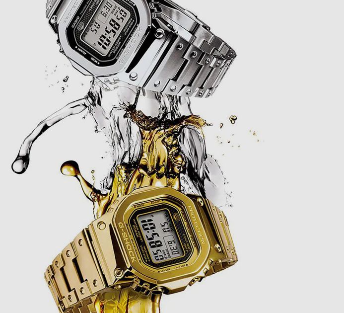Casio G-Shock GMW-B5000GD-9DR Full Metal Square Tough Solar Digital Dial  Gold Stainless Steel Band