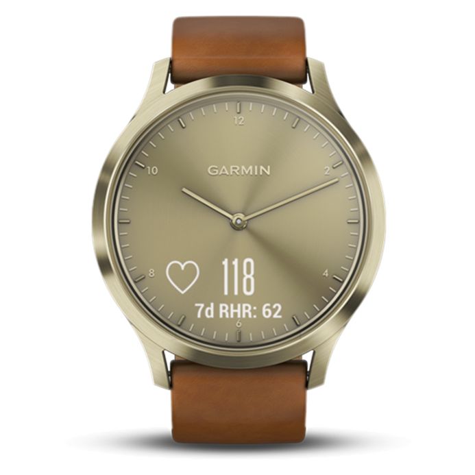 Garmin Vivomove HR 010-01850-A5 Premium Digital Analog Dial Brown Leather  Strap