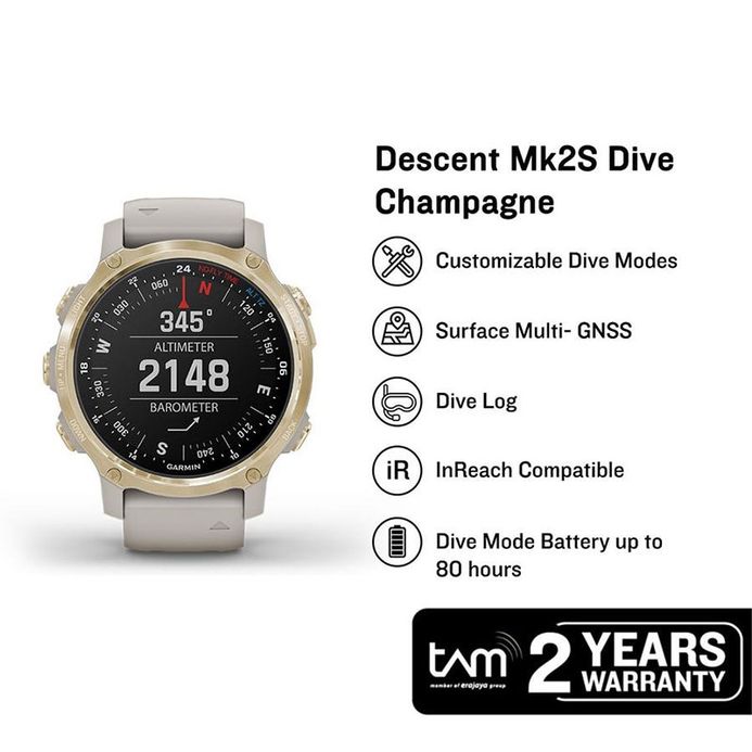 Garmin Descent Mk2S 010-02403-70 Smartwatch Digital Dial Light