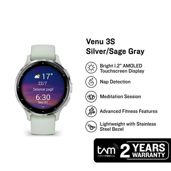 Garmin Venu 3S 010-02785-51 Smartwatch Digital Dial Sage Grey