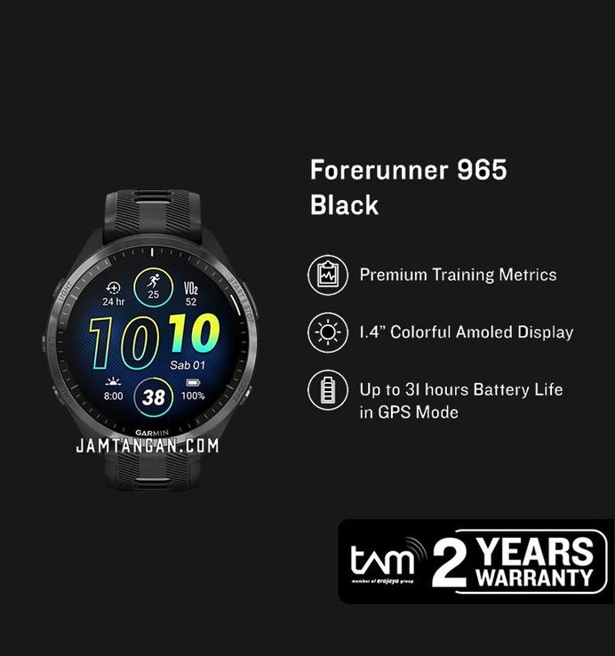 Garmin Forerunner 965 010-02809-80 Smartwatch Digital Dial Black Silicone Strap