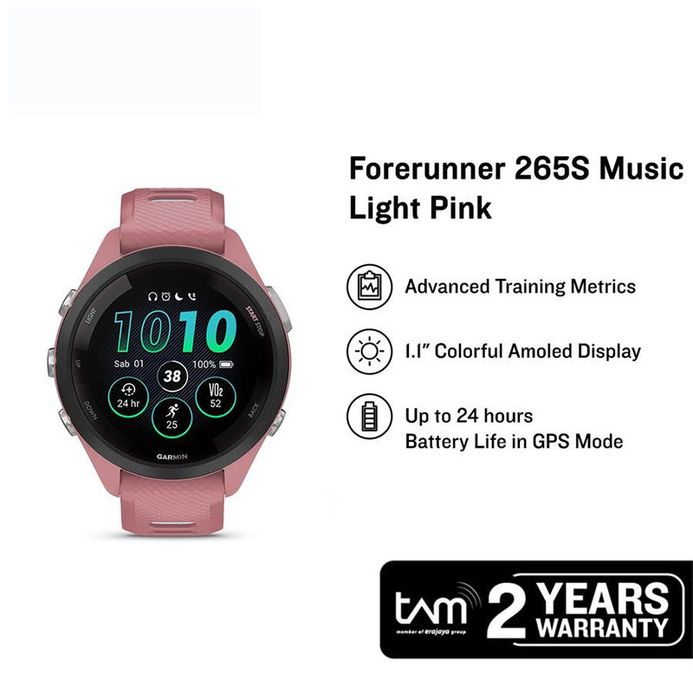 Garmin Forerunner 265S 010-02810-55 Smartwatch Music Digital Dial Pink  Rubber Strap