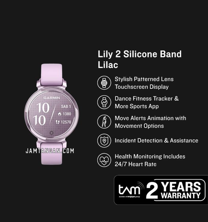 Garmin Lily 2 010-02839-21 Smartwatch Digital Dial Metallic Lilac With Lilac Silicone Strap