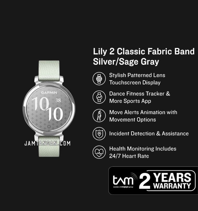 Garmin Lily 2 Classic 010-02839-63 Smartwatch Digital Dial Sage Gray Nylon Strap