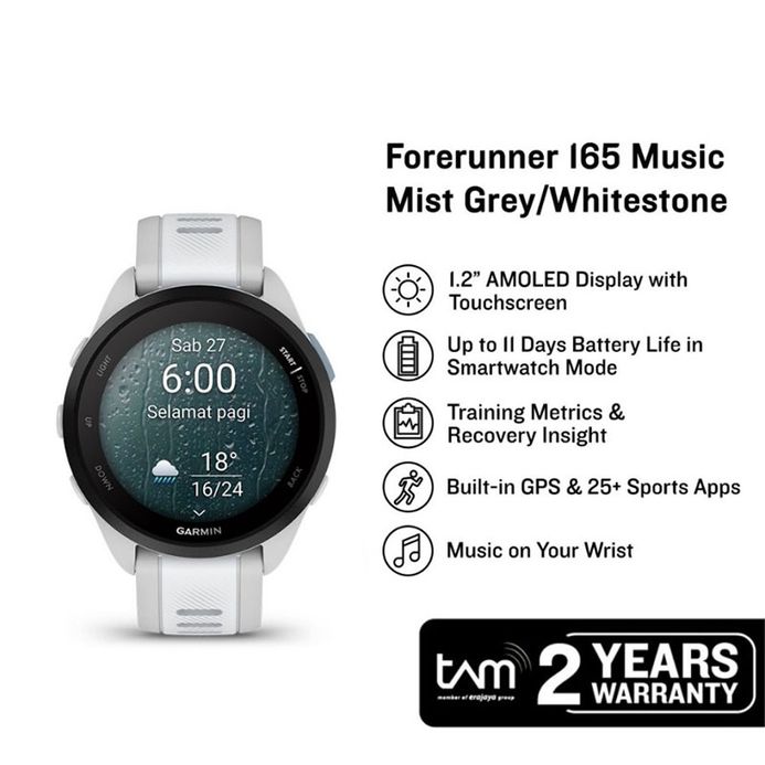 Garmin Forerunner 165 010-02863-B1 Music Smartwatch Dial Mist Grey