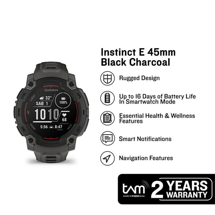 Garmin Instinct E 010-02933-13 Smartwatch Rugged Outdoor GPS Digital Dial  Silicone Band