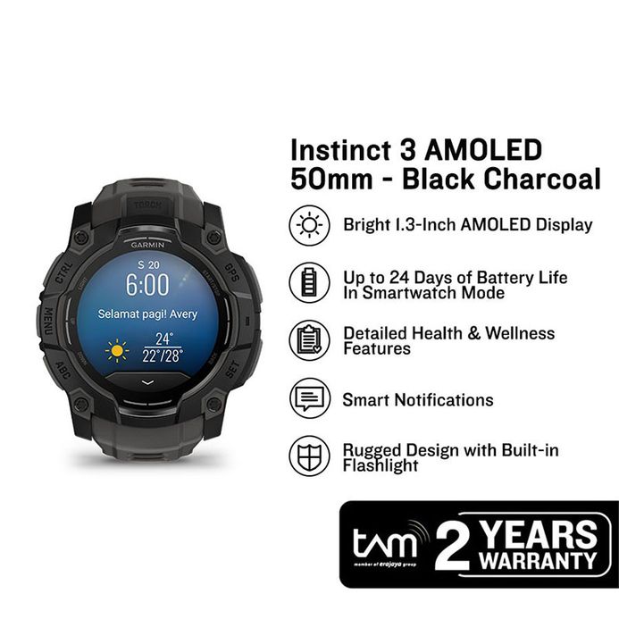 Garmin Instinct 010-03020-40 Smartwatch Amoled Rugged Outdoor GPS Digital  Dial Silicone Strap
