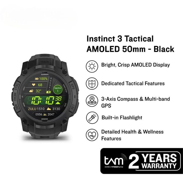 Garmin Instinct 010-03020-90 Smartwatch Rugged Outdoor GPS AMOLED  Tactical Edition Silicone Band