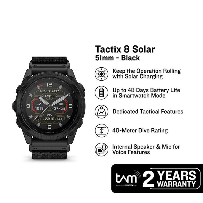 Garmin Tactix 010-03407-22 Smartwatch Solar Digital Dial Nylon Silicone  Strap