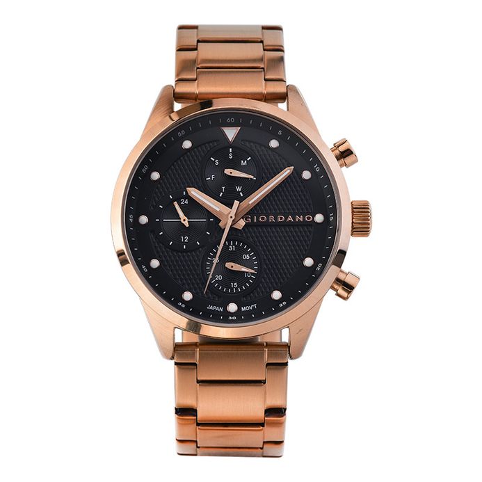 Giordano Metropolitan GD-1157-44 Men Black Dial Rose Gold Stainless Steel  Strap [No Box]